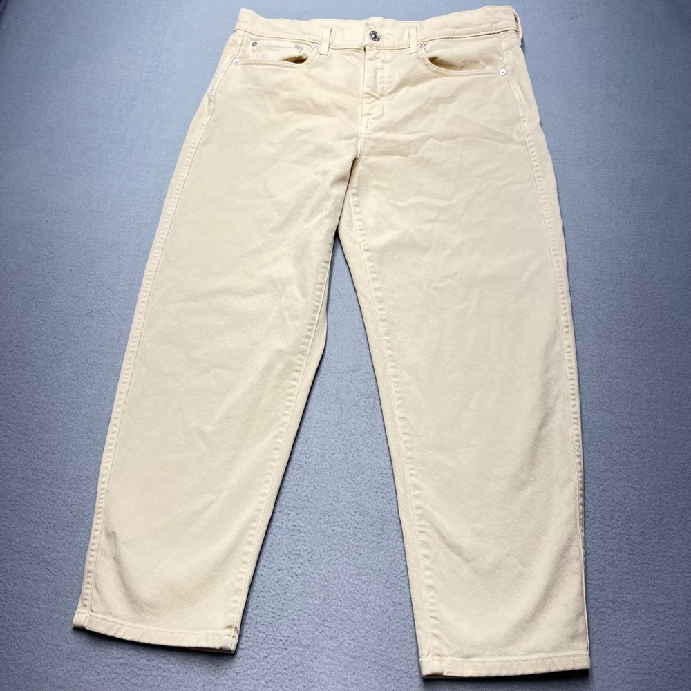 AYR The Beat Drop Straight Leg Jeans Cream Organic Cotton Women Size 31(fits 33)